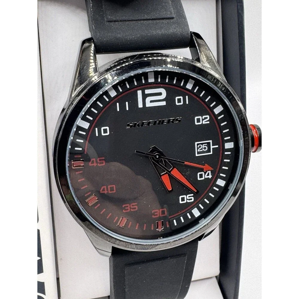 Skechers Men's 45mm Analog Watch Black Silicone SR5076W Quartz with Date New